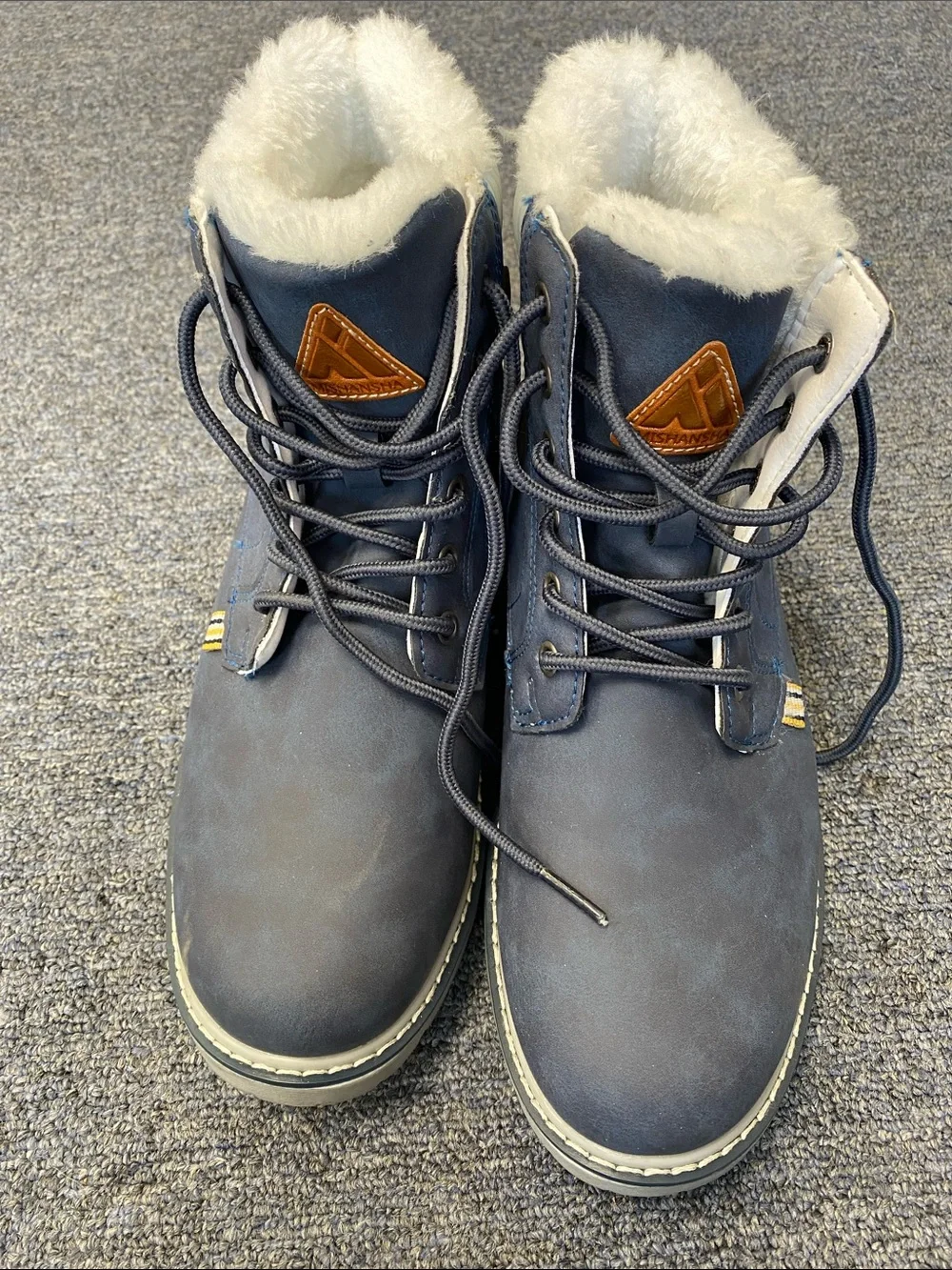 Mishansha Navy Faux-Fur Lined Lace-Up Winter Boots